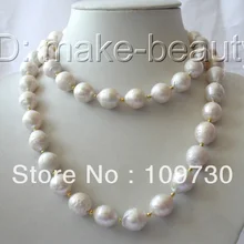 Ювелирные изделия 00596 долго большой 15 мм барокко белый кеши возрождается пресной воды жемчужное ожерелье 14KGP