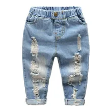 Детская одежда, джинсы, новые детские штаны, рваные джинсы для мальчиков, весенне-осенние хлопковые брюки для маленьких детей 2-6 лет