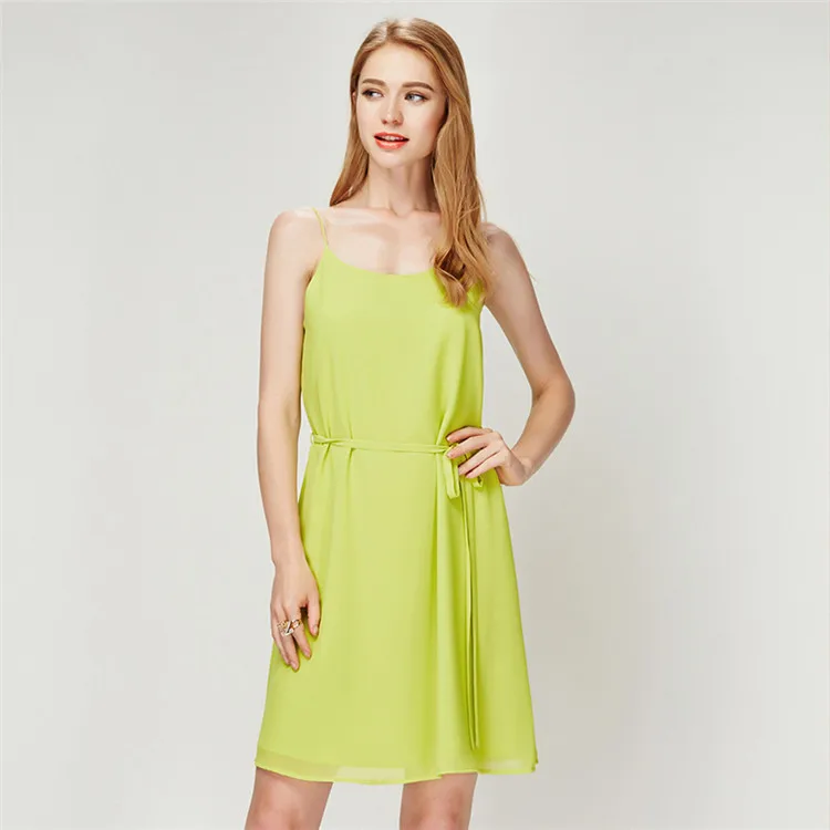 

YYFS 2019 Summer Solid Color Women Chiffon Dress Vacation Boho Bohemian Beach Backless Knot Open Back Simple Cami Dress Women