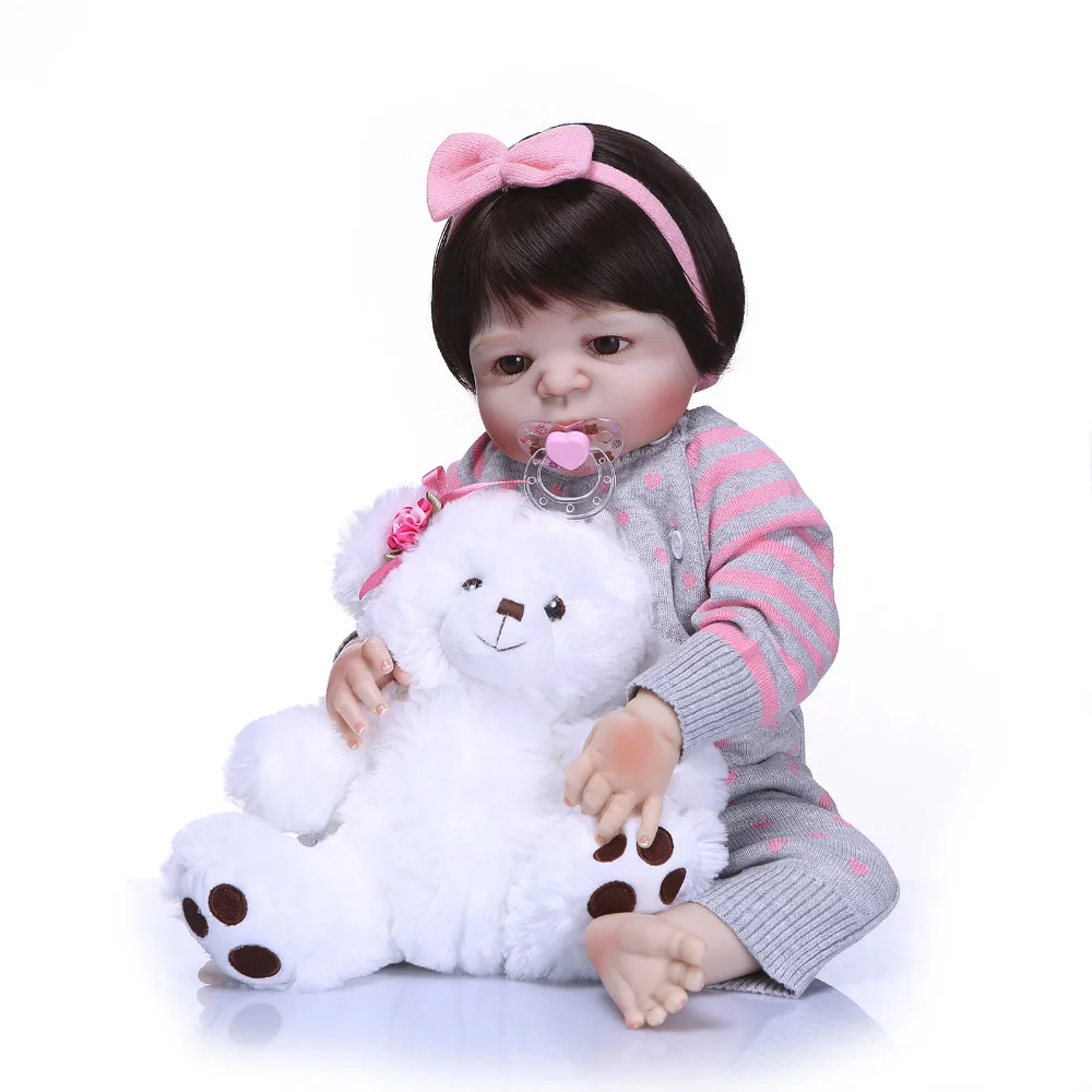 

Nicery 22inch 55cm Bebe Reborn Doll Hard Silicone Boy Girl Toy Reborn Baby Doll Gift for Child Gray Clothes Bear Baby Doll