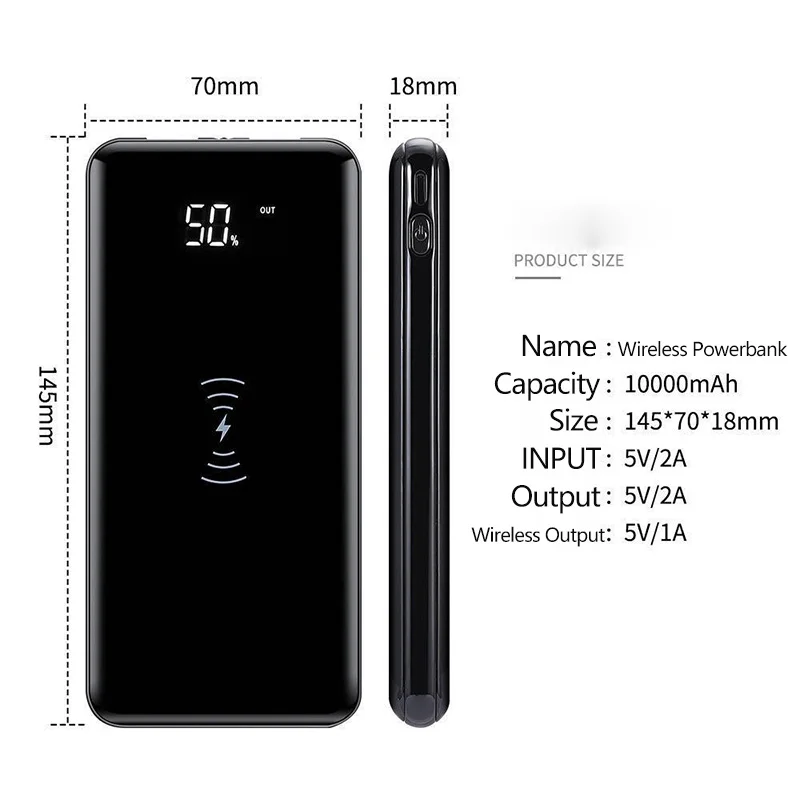 10000 mAh Qi Беспроводное зарядное устройство Внешний аккумулятор быстрая Беспроводная зарядка банк питания для iPhone Xiaomi samsung huawei