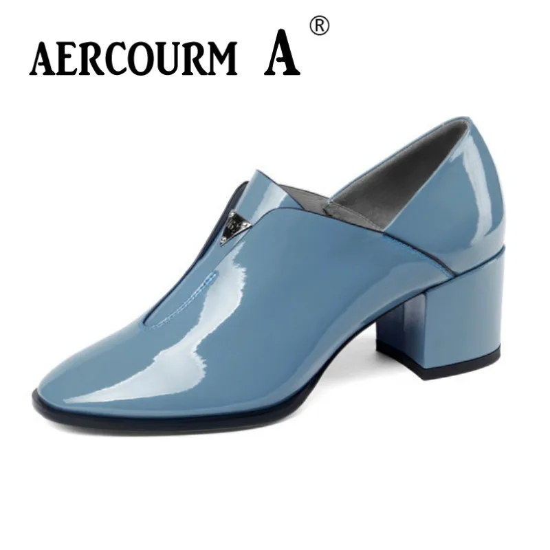 Туфли Aercourm A женские из натуральной кожи однотонные лоферы квадратный каблук