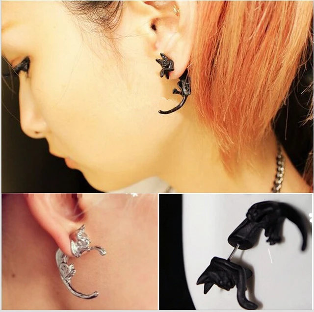 1pc Por Long Tail Small Leopard Piercing Stud Earrings Black Cat 1pc Por Long Tail Small Leopard Piercing Stud Earrings Black Cat For S Boys Mens