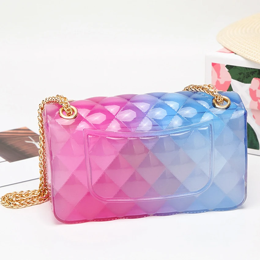 Transparente Pvc Lingge cadena bolsa de gelatina bolso de señora Color caramelo gradiente bandolera para mujeres Mini bolso de hombro embrague