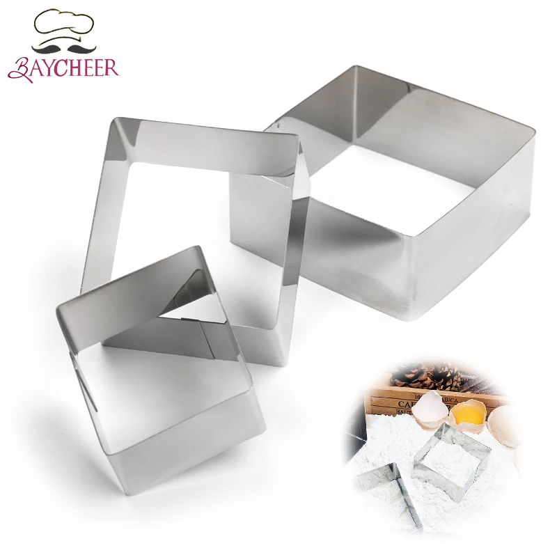 Baycheer 3PCS Stainless Steel Mousse Square Molds Baking Tools For
