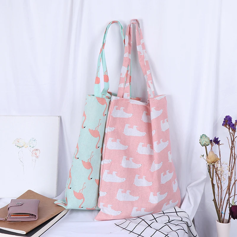 

1PCS Eco High Capacity Grocery Bags Animal Print Shopping Tote Beach Handbag Cotton Linen Women Casual Reusable Shopping Bag
