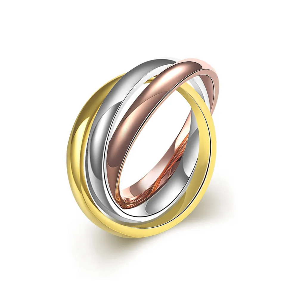 

R004 2016 New Top QualityTitanium Series three color circle Titanium Steel Ring for Women Men's Gift Wedding Jewelry Finger Ring