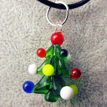 

6pcs Custom New Hand made lampwork Murano Glass Christmas tree pendant miniature lovely ornaments DIY Necklace accessories