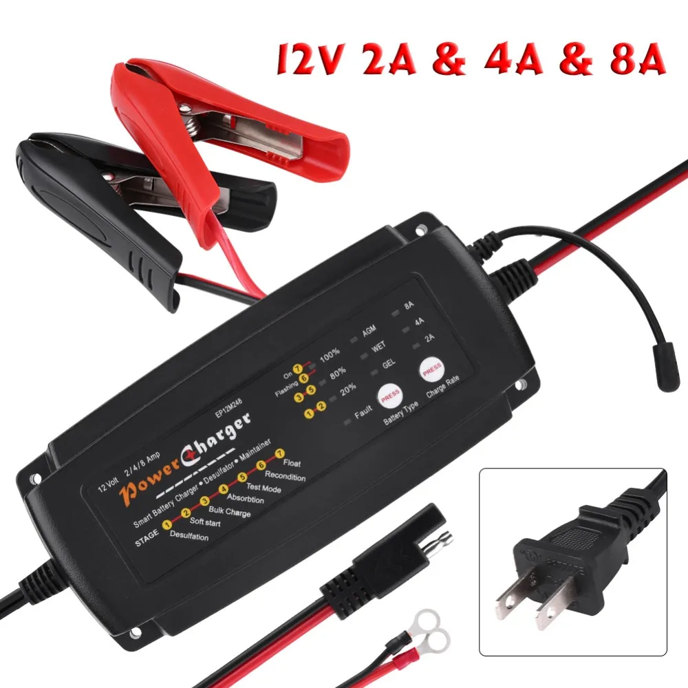 

12V 2/4/8A 7-Stage 3-in-1 Smart Automatic Battery Charger for Car Motorcycle Truck RV AGM GEL Motorcycle Chargers