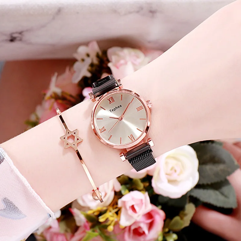 

Top Brand Black Watches For Women Simple Quartz Magnet Wristwatches Luxury Diamond Female Dress Clock reloj mujer zegarek damski