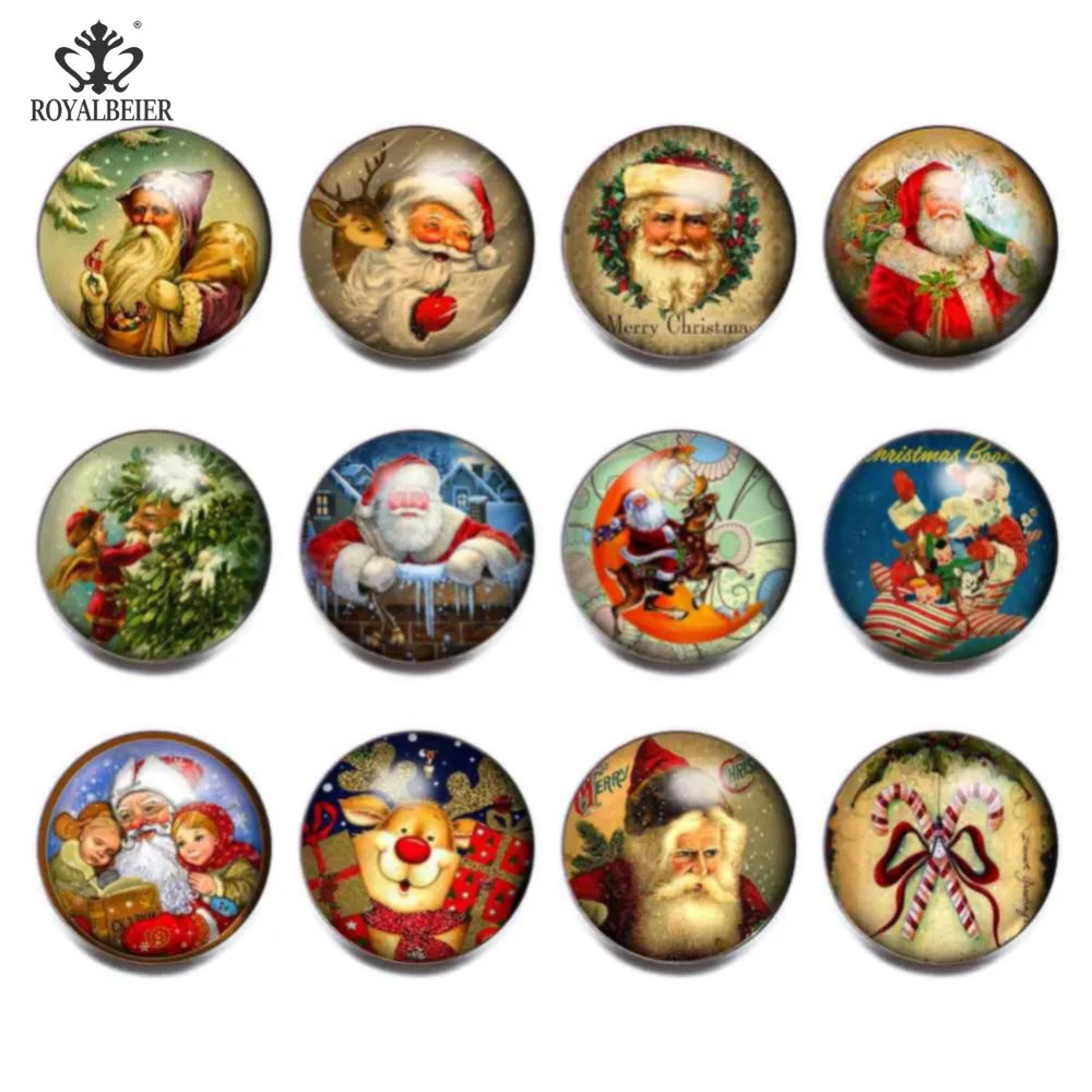 RoyalBeier 12pcs Vintage Santa Claus Christmas Mixed Glass Charms 18mm