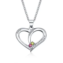 Mejor Regalo Personalizado Grabado Nombre Collares Birthstone Colgantes DIY Clásico Corazón Plata de ley 925 Collares y Colgantes