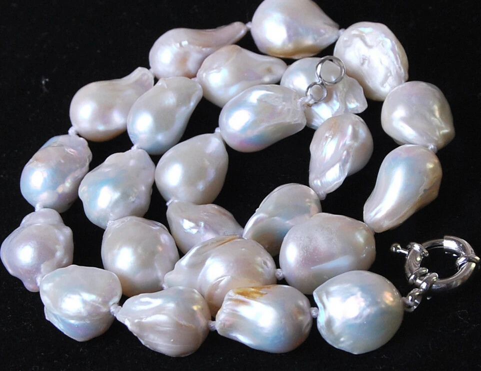 

0002049 Charming!Unique 12-16mm Genuine White Akoya Baroque Pearl Necklace 18