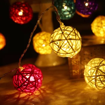 

4m 20 Rattan Balls Lights Led String Fairy Holiday Christmas Lights Outdoor Guirlande Lumineuse Exterieur Luces Decorativas