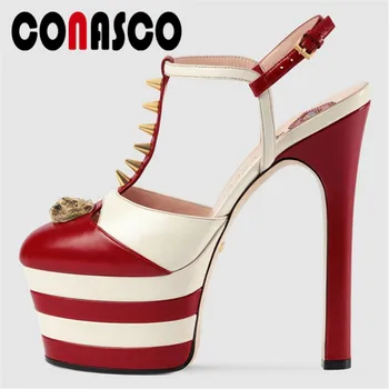 

CONASCO Euro Style Women Buckle Sandals Party Prom Night Club Dancing Shoes Woman Super Thin High Heels Platforms Summer Shoes