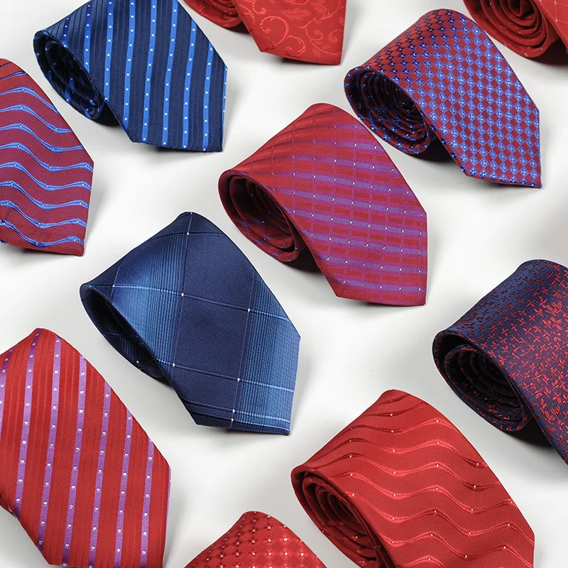 

Popular Men's Tie Business 8cm Blue Red Necktie Best Man Wedding Corbatas Neckwear Silk Stripes Neckcloth Accessories Gift