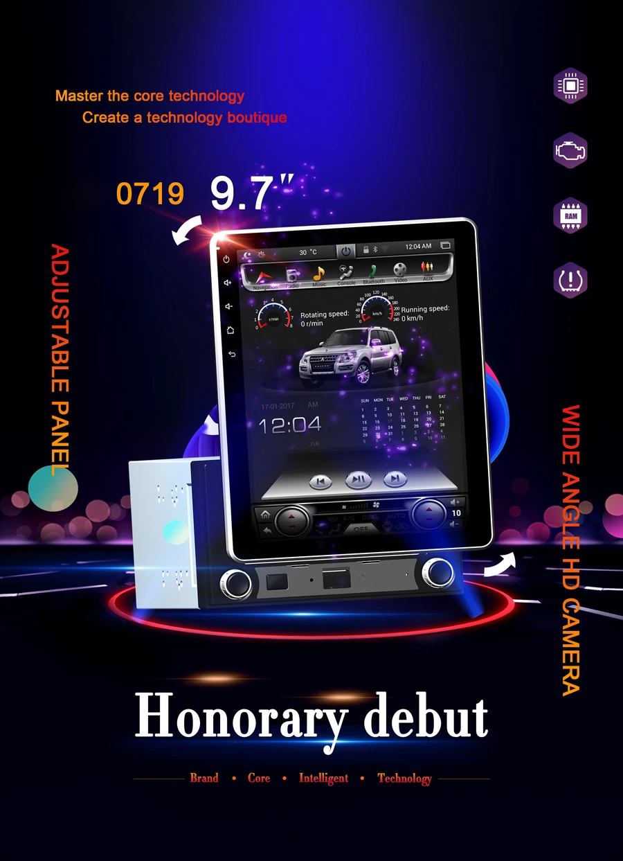Best High configuration Rockchip PX6 Android 8.1 Car GPS 9.7INCH UNIVERSAL 90° rotation Tesla style Radio bluetooth 32GB large memory 2