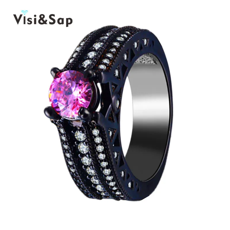 

Eleple Black gold color rings Purple stone Wedding bands cubic zirconia Rings For women Party engagement fashion jewelry VSR245
