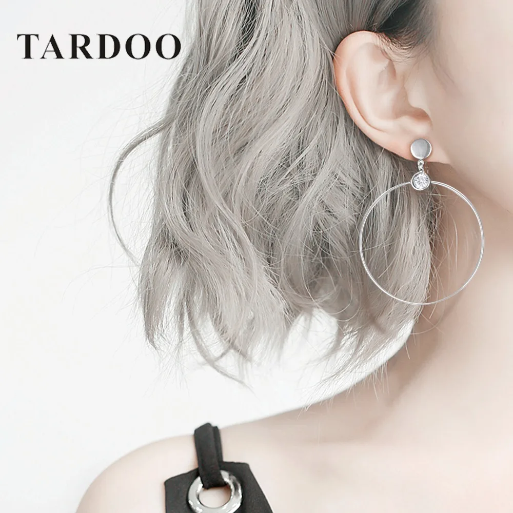 

e-Manco Big Circle Hoop Earrings 925 Silver Trendy White Zircon Round Circle Geometric Hoop Earrings Fine Jewelry For Women