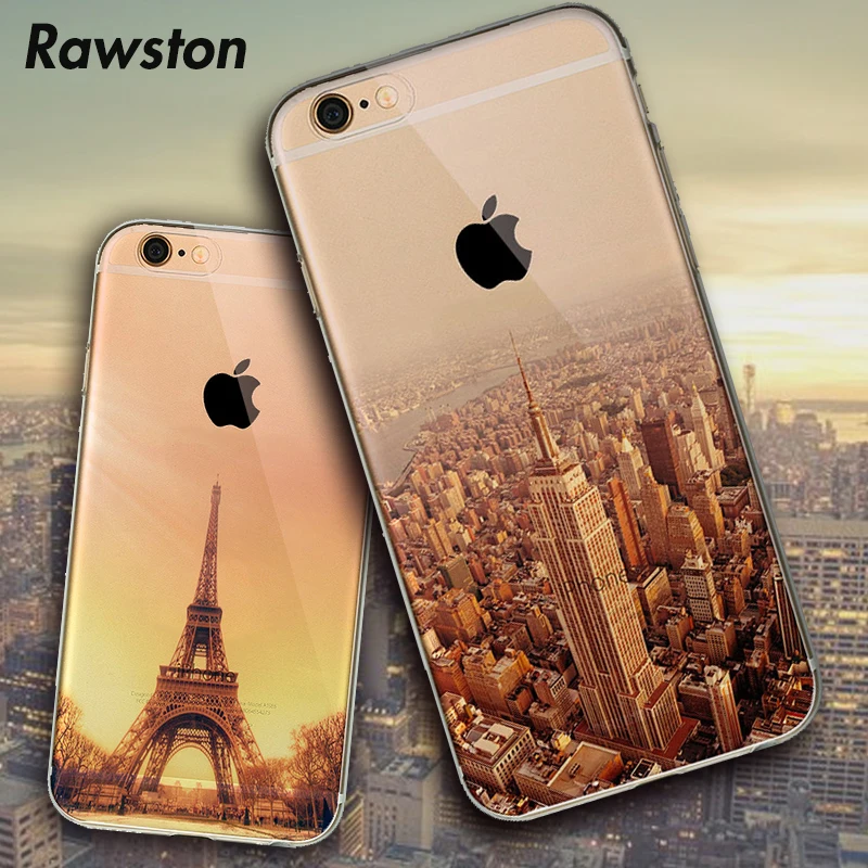 

Silicone New York Empire Building Eiffel Tower Gradient Phone Cover Case for iPhone 5s 6 6s 7 8 capinhas Big Ben Deer Snow Mount