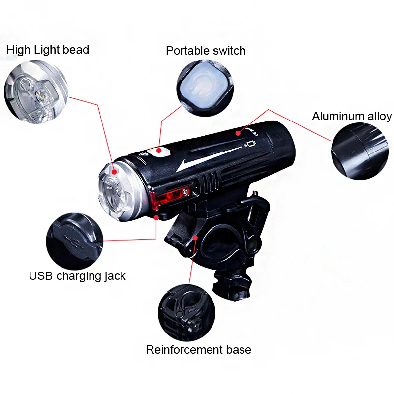 Cheap WEST BIKING Bicycle Full-Waterproof Light Double Spot USB Charging MTB Road Bike Handlebar Flashlight Cycling Front Lights 5