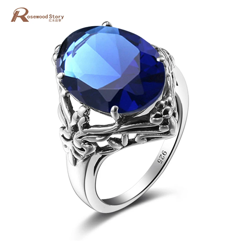 

Charm Vintage Jewelry Trend Created Sapphire Stone Ring Real 925 Sterling Silver Big Cocktail Rings For Women Engagement Ring