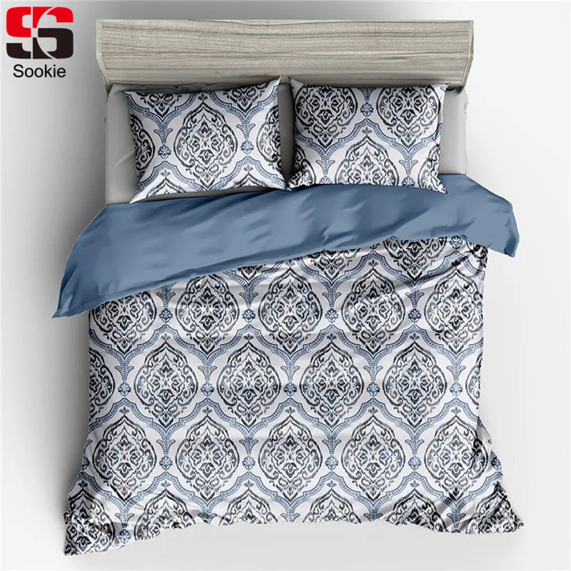 Sookie Blue Floral Print Duvet Cover Sets Bed Linen 3pcs Queen King