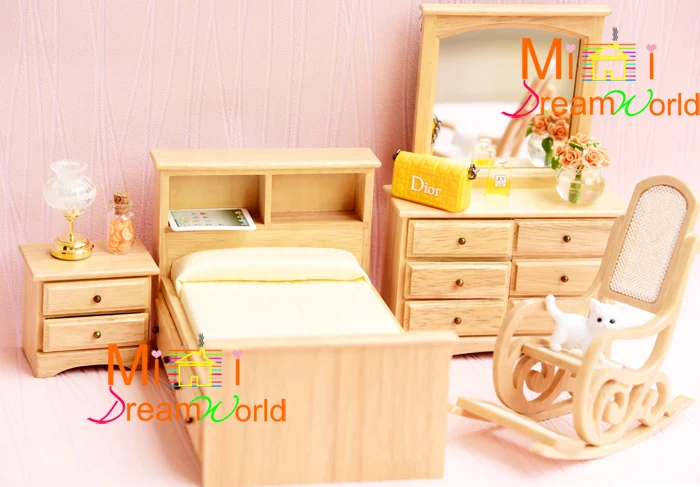 

G05-X4413 children baby gift Toy 1:12 Dollhouse mini Furniture Miniature rement-Oak wooden bedroom Furniture dresser 4pcs/set