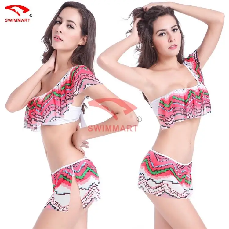 Flounced Top Crotchet Triangle swimwear bikini Transparent Mesh made Push up one shoulder DM063 |