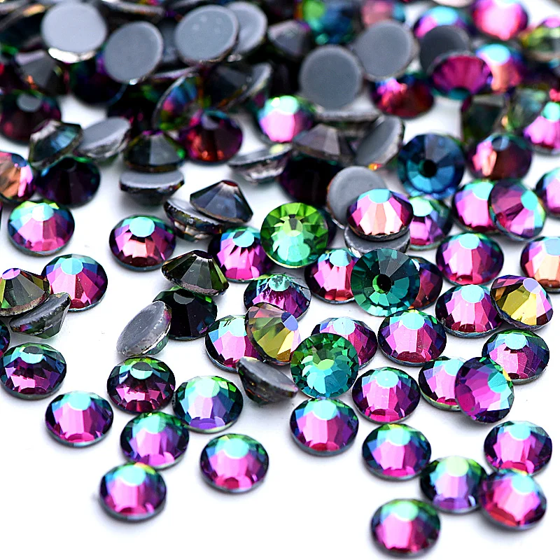 

High Quality Green Volcanic Glass Hot Fix Rhinestones Iron On Hotfix FlatBack Iron on Fabric Stones for Wedding Decoration F0060