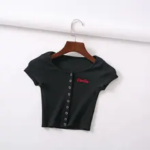 Honey Darlin/вышитые деревянные буквы, тонкая эластичная трикотажная хлопковая футболка, уличная короткая футболка для девочек, летняя футболка INS