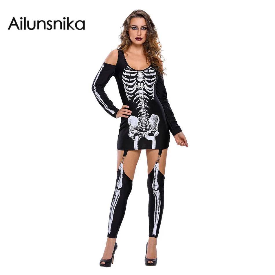 ailunsnika new 2017 stylish punk x rayed halloween off shoulder skeleton costume cosplay women - Halloween Punk Costume ailunsnika new 2017 stylish punk x rayed halloween off shoulder skeleton costume cosplay women - Halloween Punk Costume