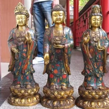 Bi001706 Тибет Бронзовый Свинка перегородчатой Трех святителей Запад Гуаньинь Кван юн Будда Set