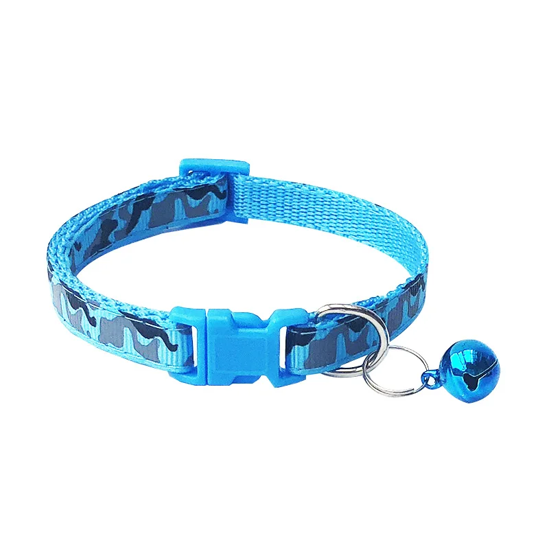 Bow Dog Collar Cute Pet Collars With Bells Small Cats Dogs Yorkies Neck Belt Adjustable Claw Pet Cat Collar Necklace collar gato - Цвет: Blue camo