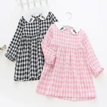 

Girls Christmas Dress Baby Girl Long Sleeve Dress Small Lapel Plaid Dress or 1 -5Years Old Girls Dress Children's Clothing