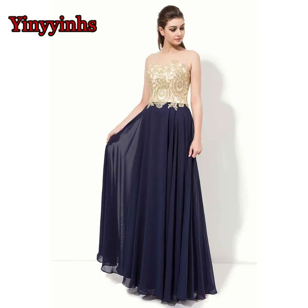 navy and gold evening gown