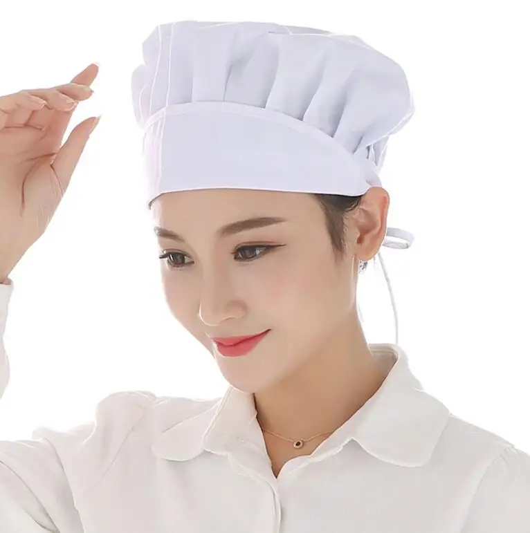 Chef Hat Female Kitchen Sanitation Cap Canteen Restaurant Food Bakery Baking Ventilation hat hotel uniform chefs hat - Цвет: Белый