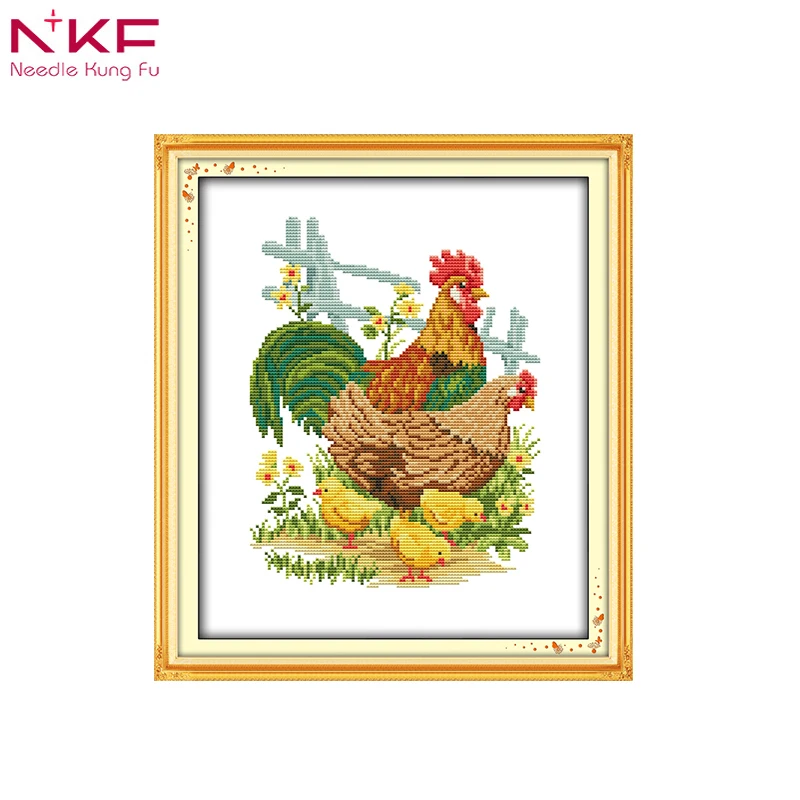 

NKF The chicken family cock animals home Decor paintings counted printed on canvas DMC 11CT 14CT kits Cross Stitch embroidery