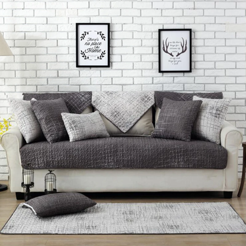 

Europe Gray Cotton Sofa Cover Twill Slip-resistant Covers for Sectional Sofa Handmade Thick Quilting Mat Autumn Home Textile