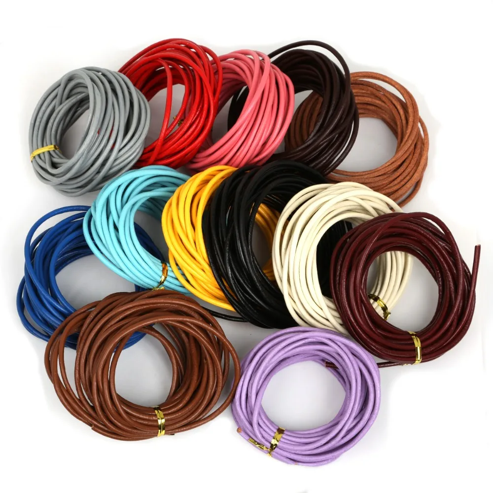 3mm Round Real Quality Leather Cord 2m-5m Available String Thong Various Colours 