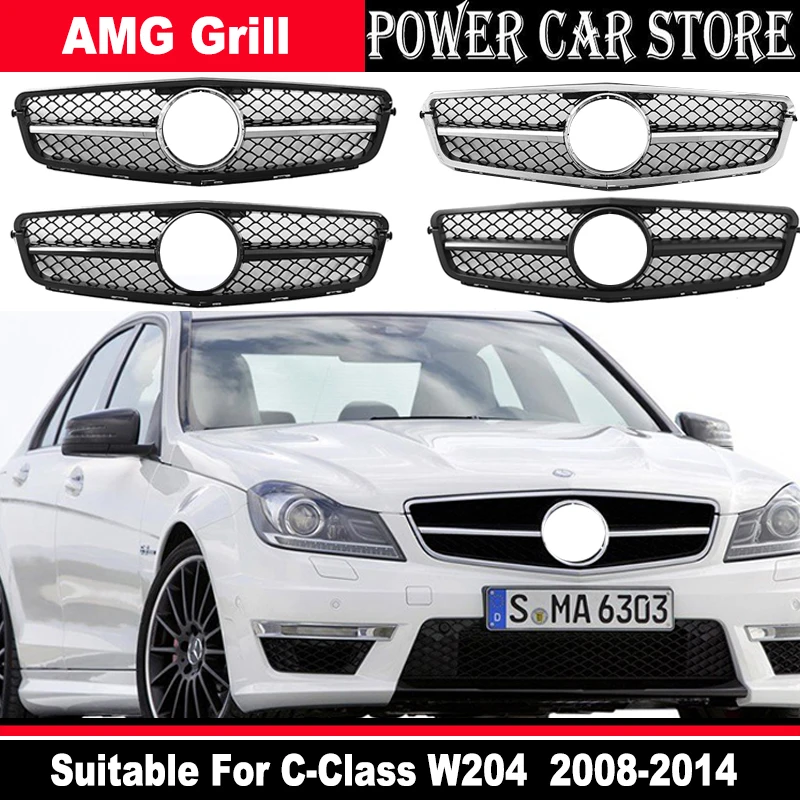 

Matte/Gloss Black Car Racing Grille For Mercedes W204 Grill 2008-2014 C300 C180 AMG Emblems Mesh Radiator Front Bumper Modify