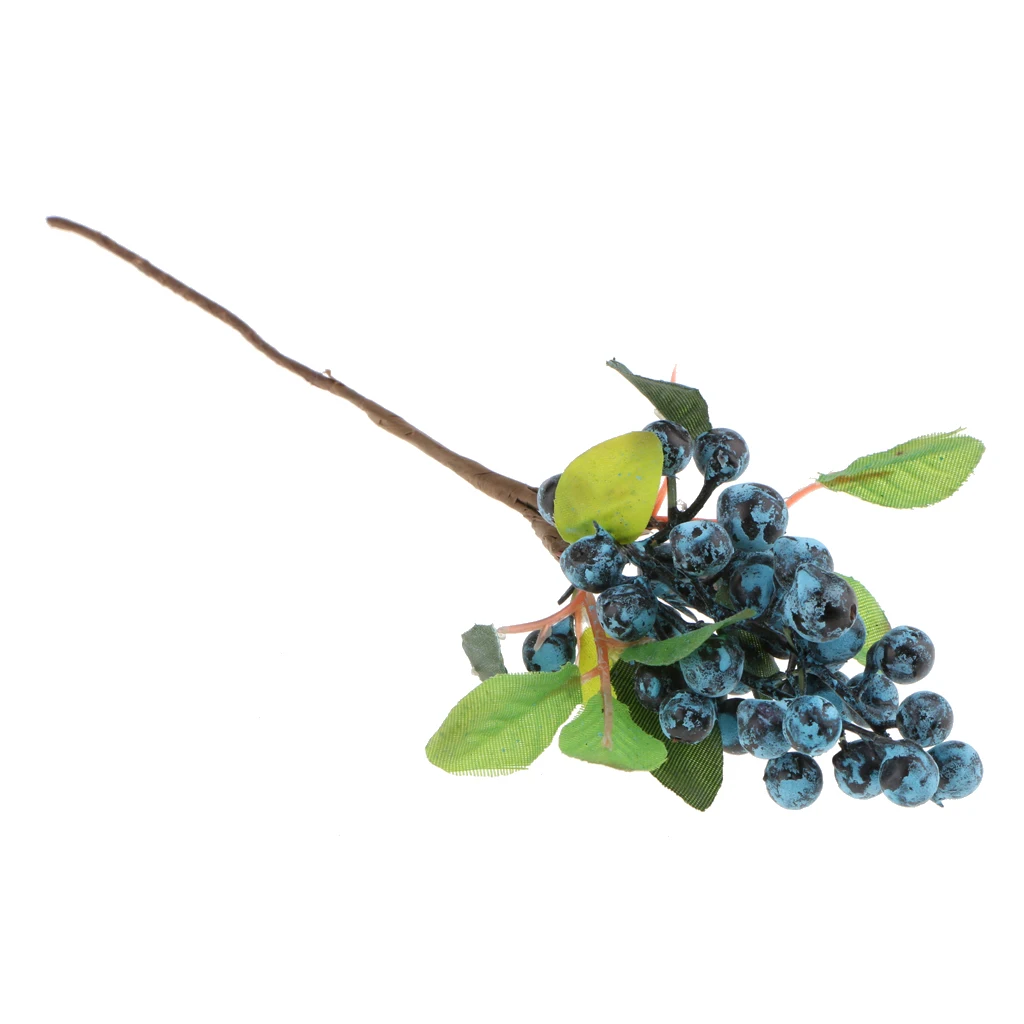Decorative Blueberry Fruit Berry Artificial Flower Plants for Wedding Bouquet Party Decor Home Tabletop Plant Flower Ornament