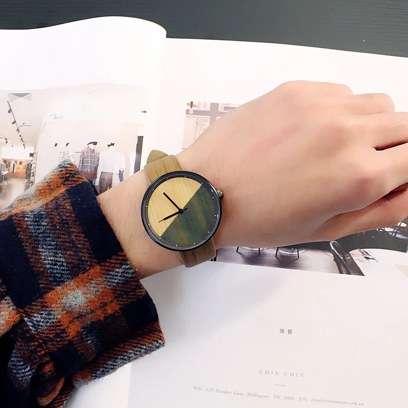 

Fahion Double Color Wood Watch Women Luxury Brand Simple Couple Watches For Women Men New Arrival montre femme Relogio Feminino