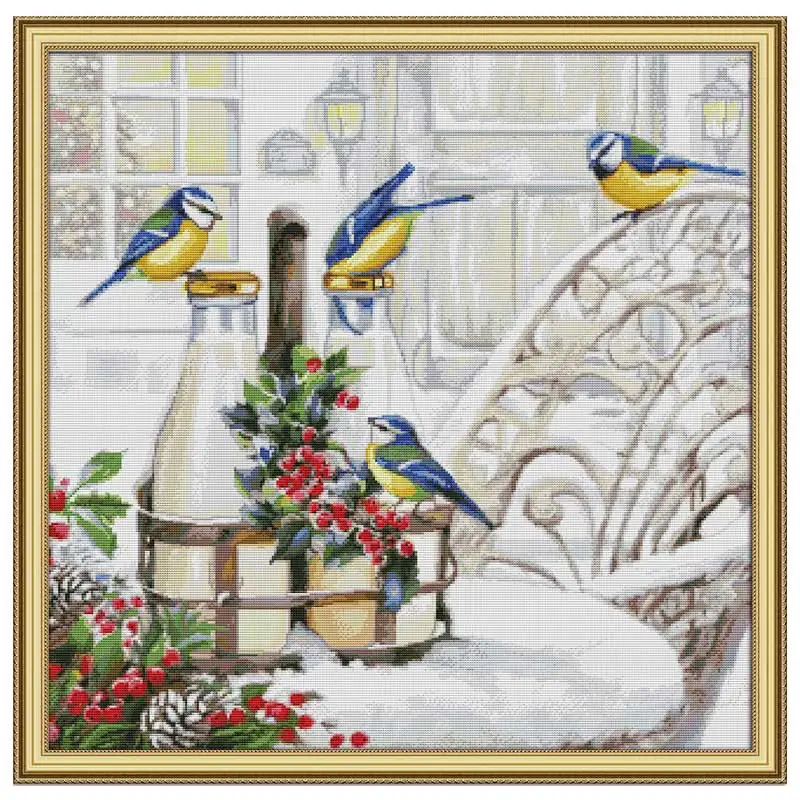 

14/16/18/27/28 The bird on the milk bottle counted Cross Stitch Set DIY Animals Cross-stitch Kit Embroidery Needlework 7th