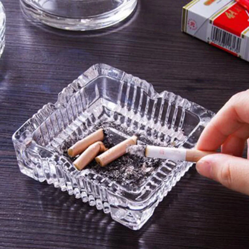 Transparent Crystal Glass Ash Tray Square Cigar Ashtray for Household Living Room Desk Ash Tray KTV Cigar Holder Smoking Supply