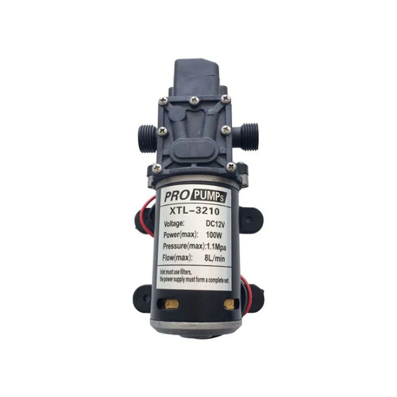 

Water Pump DC 12V 24V 100W 1.1Mpa 8L/min High Pressure Diaphragm Self Priming Pump Vertical suction 1.5M