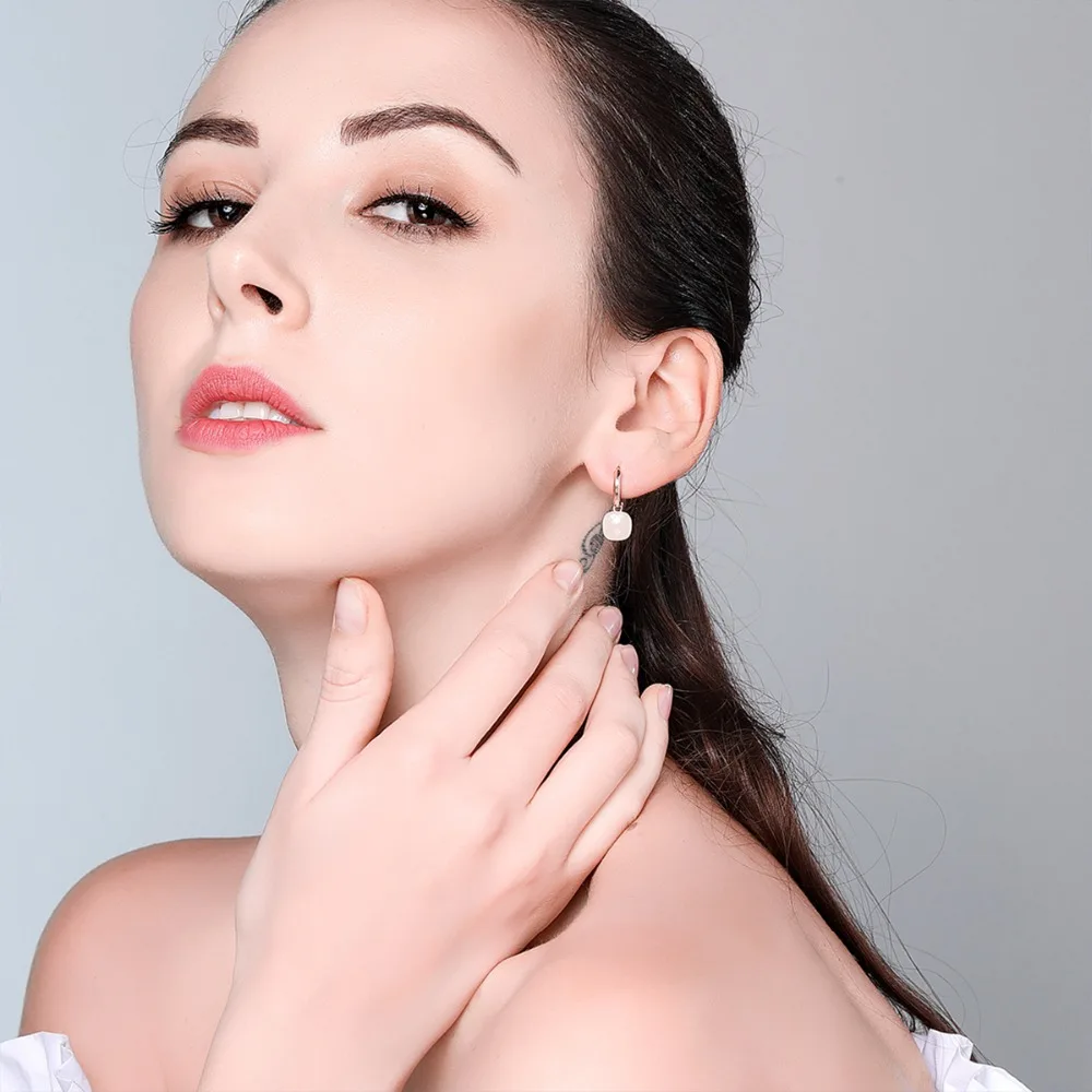 Женские серьги из серебра 925 пробы с натуральным белым агатом|earring color|earrings