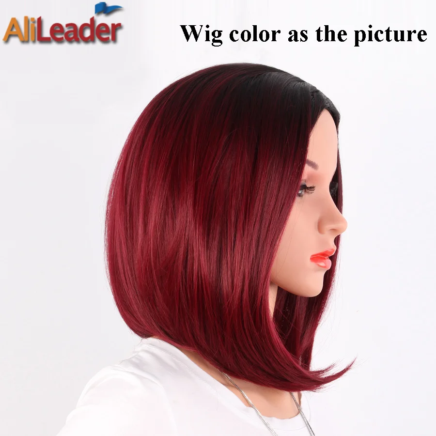 AliLeader продукт 14 дюймов темные корни Омбре Бургундия коричневый фиолетовый парик Синтетический термостойкие волокна короткие Bobs парики для женщин - Цвет: T1B/бордовый