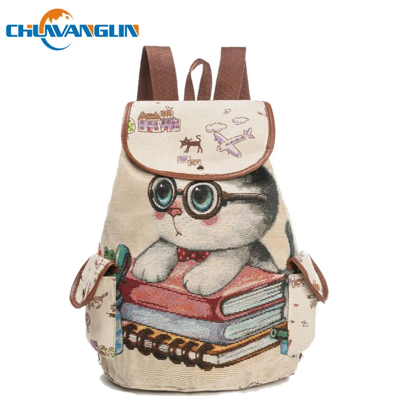 

Chuwanglin Women Canvas Backpack Cute Cat Backpack Drawstring Printing Backpacks For Teenage Girls Large Capacity School Bag
