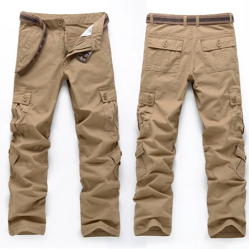2 Styles Male Camo Jogger Pants Casual Men's Cargo Pants Cotton Trousers with Multi Pocket Army Black Khaki